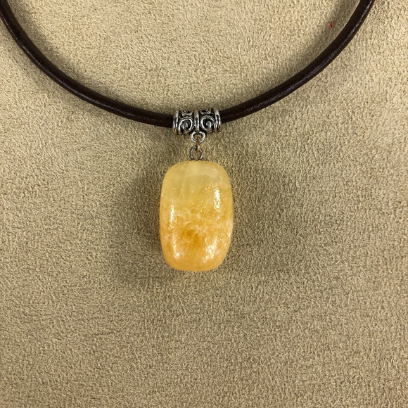 Honey Calcite Stone Leather Pendant 